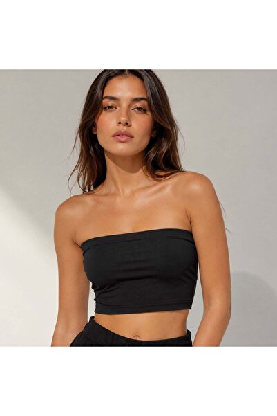 OEM Bluza Dama Neagra Crop Top Fara Bretele Double Layer One Size