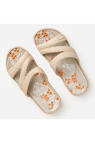 OEM Slapi Tip Slides cu Talpa Florala & Barete Triple Bej pentru Femei 37-38