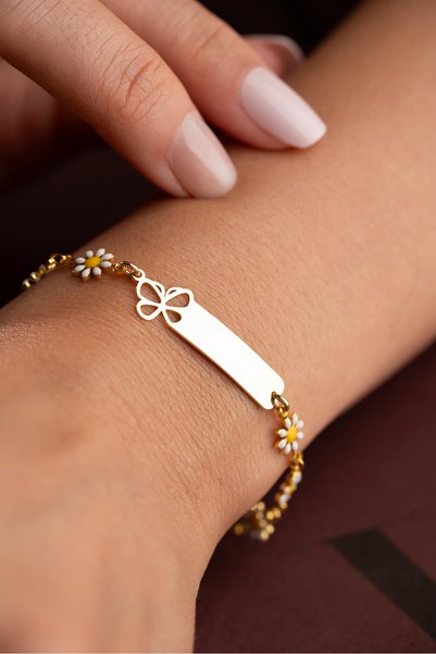 Silvano Jewelry Steel Daisy Name-Engravable Children's Bracelet