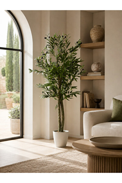 Cennet Home Olivia 130 cm Dekoratif Yapay Zeytin Ağacı – Beyaz Saksıda