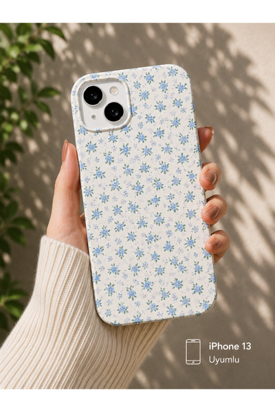 CaseKİdükkan iPhone 13/14 Uyumlu Mini Çiçek Desenli Kadife İç Yüzeyli Telefon...