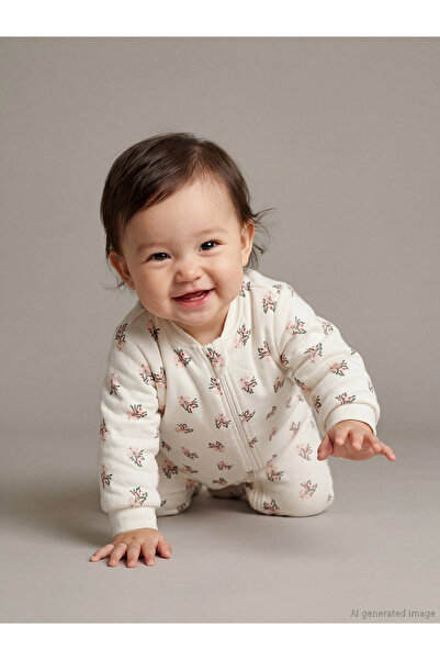 LC Waikiki LCW Baby Ekru 2.5 Tog Çiçekli Kız Bebek Uyku Tulumu Penye Uzun Kol...