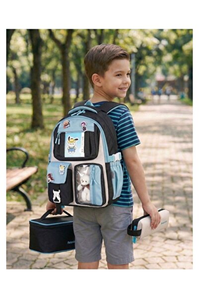 ÇANTA DEPO Plush Toy Detailed 3-Piece Primary School Bag Set - Multi-Compartm...