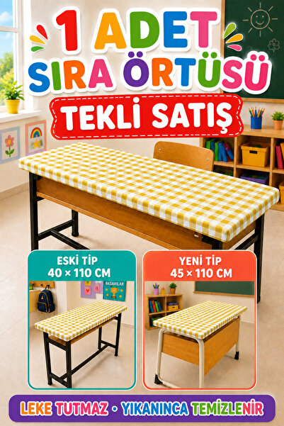 Soft Kare 1 Adet Yıkanabilir Leke Tutmaz Lastikli Okul Sıra Örtüsü – Farklı Ö...