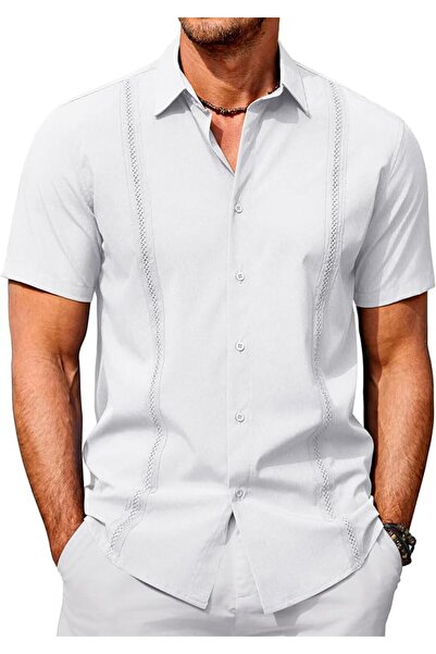 GENERAL Kovan guaibera trendy short sleeve button front shirts for men summer...
