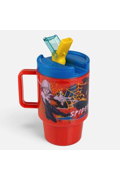 OEM Pahar din Plastic Rosu cu Pai & Maner Spiderman 530ml