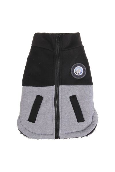 OEM Black Grey Dog Jacket with Faux Fur Lining Patch & Pockets Medium