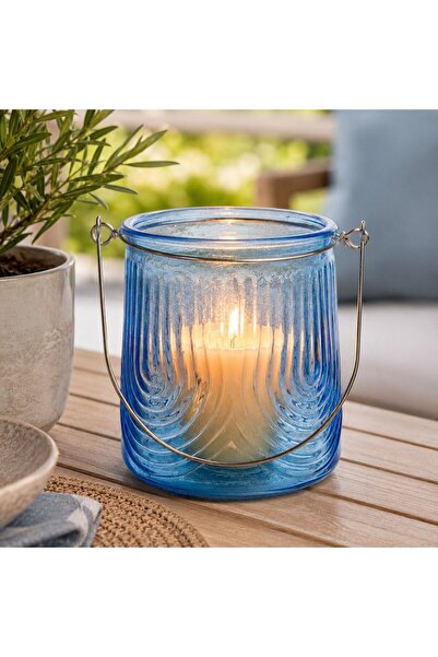 OEM Felinar Decorativ din Sticla Bleu cu Maner Ø10x11,5cm