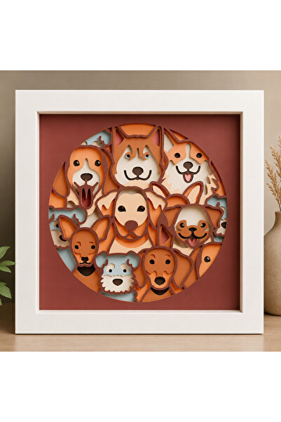 ROKH 🐾 Sevimli Köpekler Katmanlı Dekoratif Tablo | 25x25 cm 3D MDF Duvar Dek...