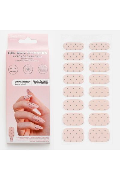 OEM Stickere Unghii cu Gel Roz cu Buline - 16buc