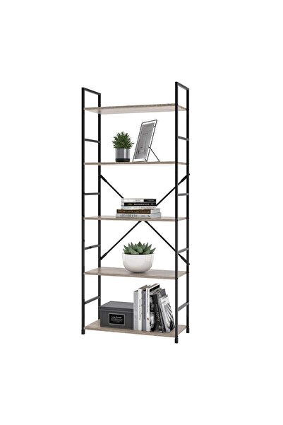 OEM Etajera - Biblioteca Metalica cu 5 Rafturi din Lemn 58,6x23,5x144cm