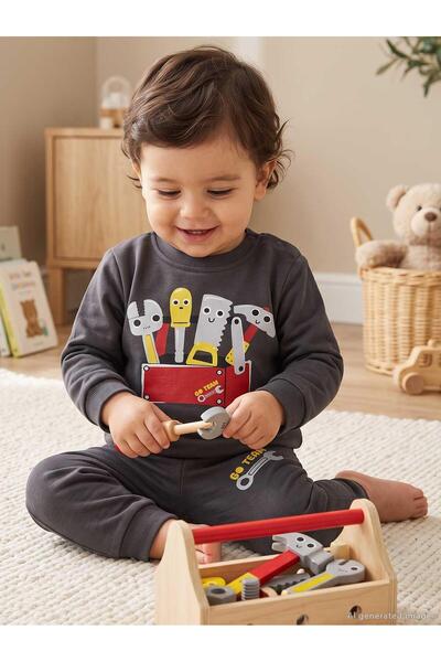 Civil Baby Repair Tools Printed 6-18 Month Set - Gray