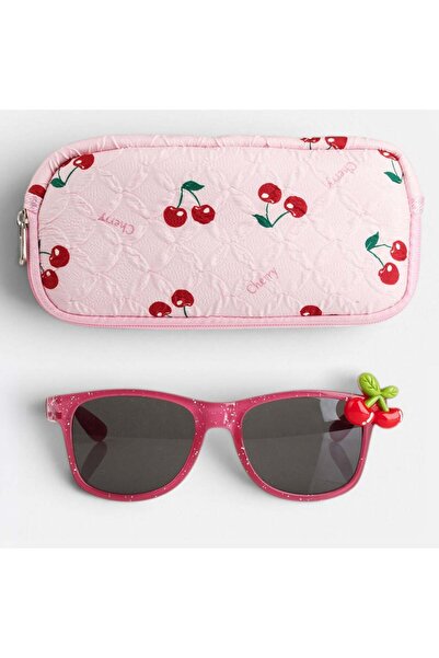 OEM Set Ochelari de Soare Roz & Husa Matlasata Roz cu Cirese pentru Copii