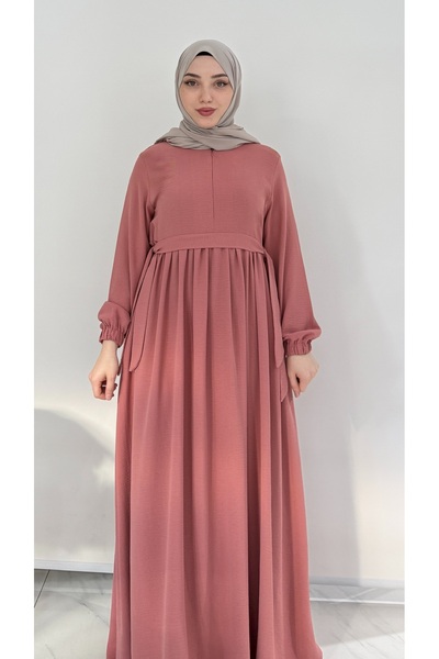 Yuşen Tesettür YUŞEN BOSNİA MEVLANA ELBİSE AEROBİN ÖNÜ FERMUARLI KEMERLİ RAHA...