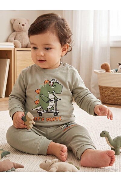 Civil Baby Dinosaur Printed 6-18 Months Set - Khaki