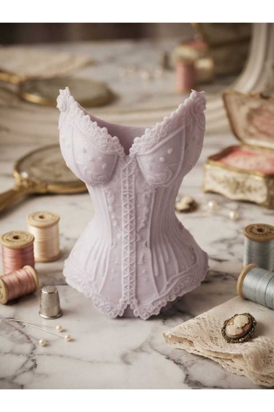 Alse3D Vintage Lace Detailed Lilac Corset Design 3D Decorative Object and Jewelry Organizer