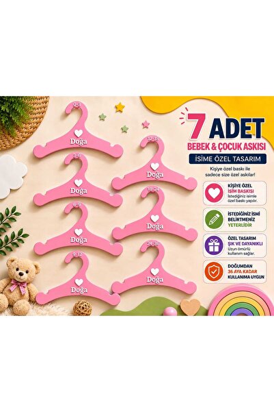 Mate&Co Kişiye Özel Bebek Çocuk Askılığı 7’li Set | İsim Baskılı Ahşap Askı |...