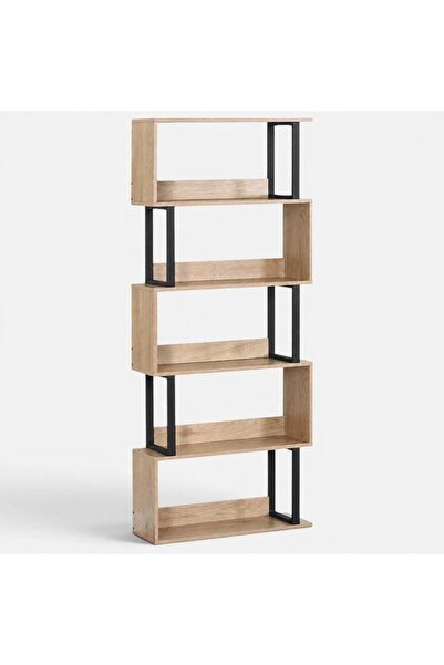 OEM Biblioteca Moderna Zig-Zag cu Cadru Metalic & Aspect de Lemn 70x24x169cm