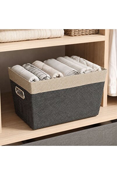 OEM Beige Grey Storage Basket with Metal Handles 40x28x23cm