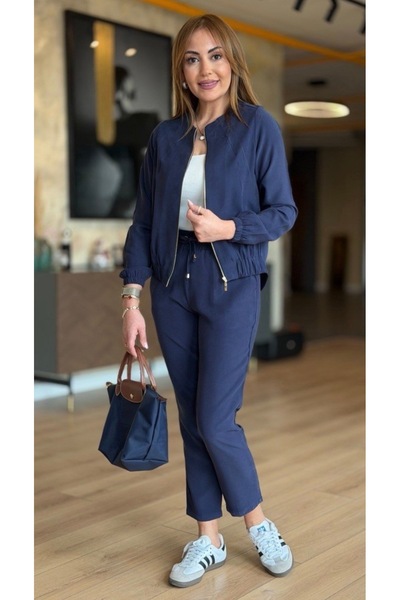 talyambutik Women's Zippered Jacket and Elastic Waist Pants Set