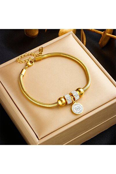 Choice B995 DIEYURO 316L Stainless Steel Round Rhinestone Charm Bracelet For ...