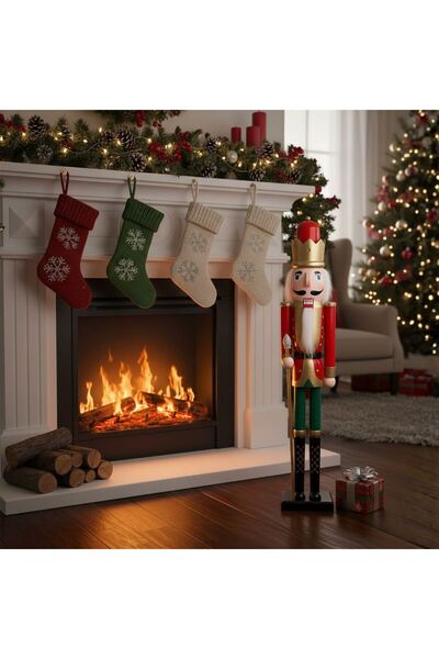 OEM Christmas Decoration Red Wooden King with LED 85cm