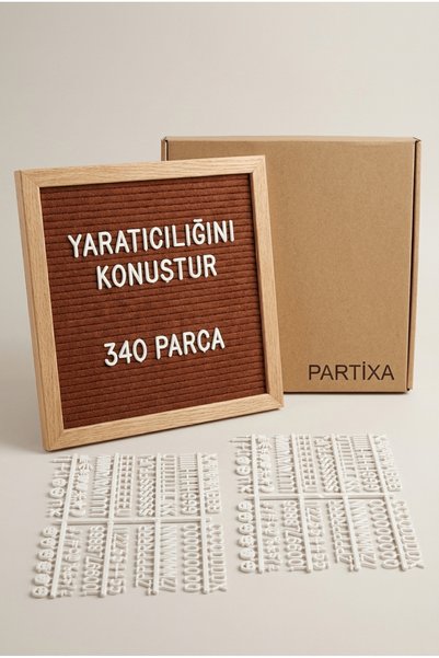 Partixa Ahşap Harfli Yazı Panosu 25,5x25,5 cm Premium Gerçek Çam Çerçeve 340 ...