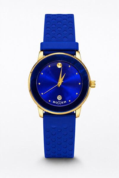 BOXER Analog Wrist Watch – Blue Sunburst Dial, Gold-Tone Case, Blue Textured ...
