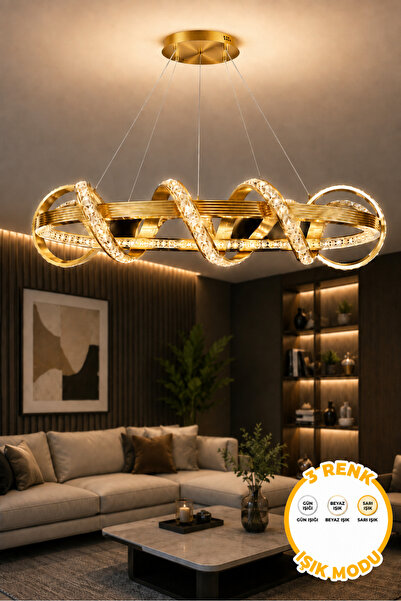 Ece Aydınlatma Milva Premium Kalın Çizgi Kasalı Gold Kaplamalı 3 Renk Ledli S...