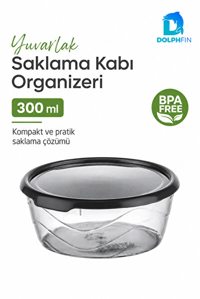 DolphFin Round Storage Container 300 ml 12.5X12.5X5 cm Transparent Black Lid ...
