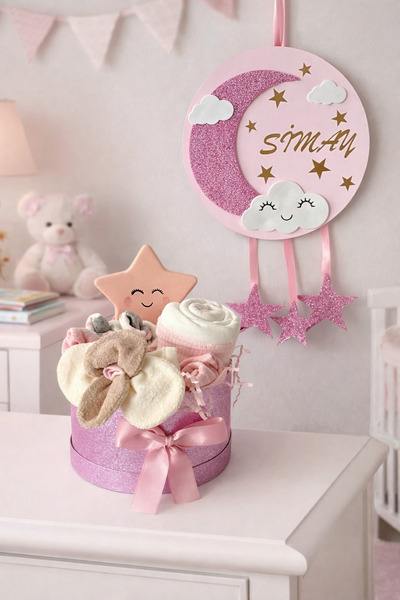 Gia Design SİLİNDİR KUTUDA YILDIZ GİBİ PARLA YENİ DOĞAN KIZ BEBEK 6'LI TEKSTİ...