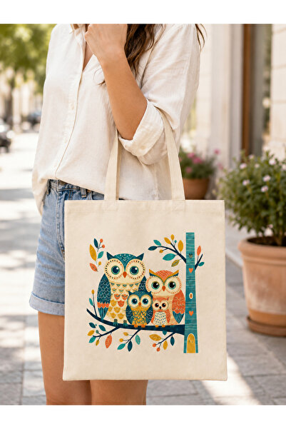 Tomris Hatun Owl Figured, Raw Cloth Bag, Sublimation Printing, Shoulder Bag, ...