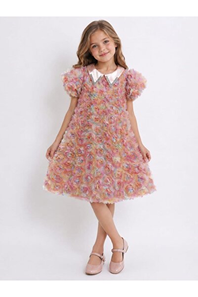 Generic Brand Girls' Royal Dress with Puffy Sleeves and Crystal Collar