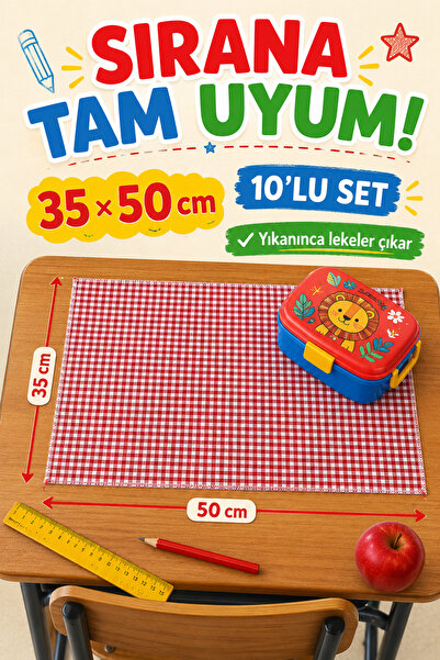 Soft Kare 10’lu Set 35x50 cm Yıkanabilir Leke Tutmaz Overlok Kenarlı Anaokulu ve İlkokul Beslenme Örtüsü