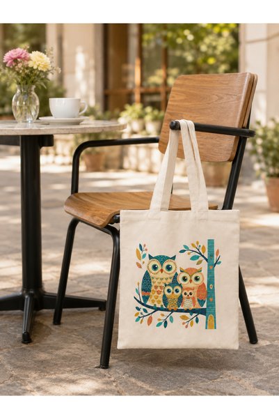 Tomris Hatun Owl Figured, Raw Cloth Bag, Sublimation Printing, Shoulder Bag, Shopping Bag