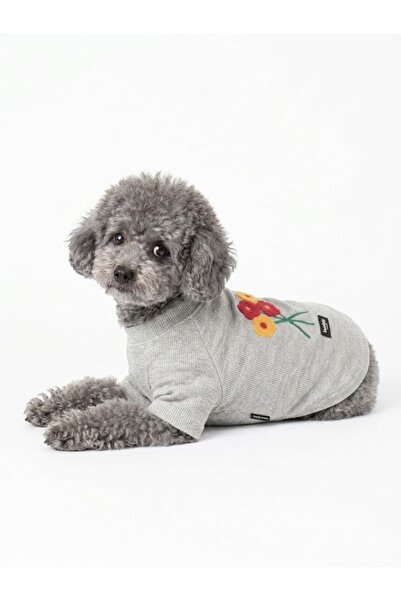 Buddy Store Daisy Buket Nakışlı Simli Gri Örgü Köpek Trikosu