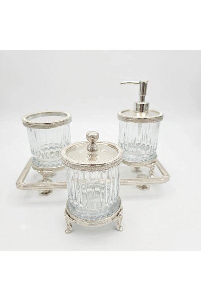 MaviDamla 4-Piece Silver-Detail Countertop Bathroom Set