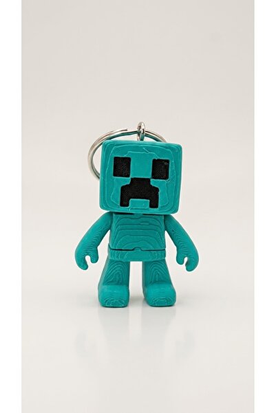 3D Baskı Minecraft Creeper Figürlü Anahtarlık Yeşil Karakter Anahtarlık