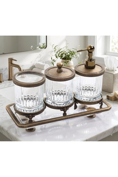 MaviDamla 4 Piece Bronze Detailled Countertop Bathroom Set