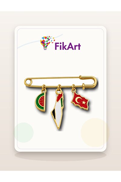 Fikart Türkiye Filistin Üçlü Sallantılı Çengelli İğne Broş