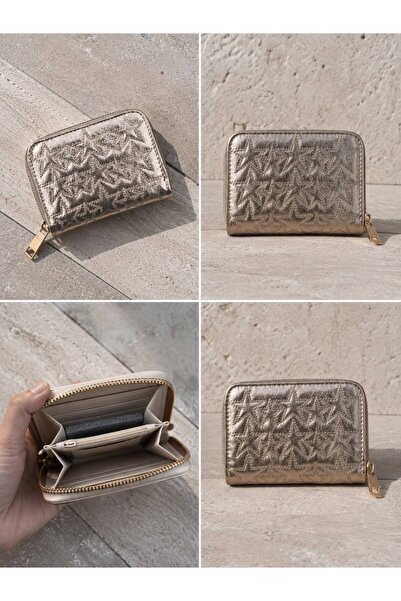 JASECO Women's Shiny Metallic Star Embossed Multi-Compartment Zipper Wallet