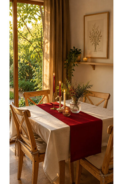 Priene Red Velvet Textured Runner 33 X 220 cm