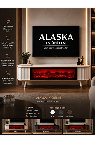 dukas Alaska Şömineli Bluetoothlu Tv Ünitesi