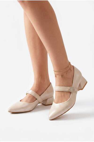 nuvora Pointed Toe Buckle Closed Back Short Heeled 3-cm Satin Women's Shoes-N...