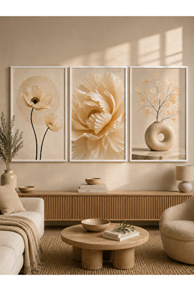 NT Handmade Set de picturi înrămate cu 3 bucăți, cu flori albe și ghivece, pe...