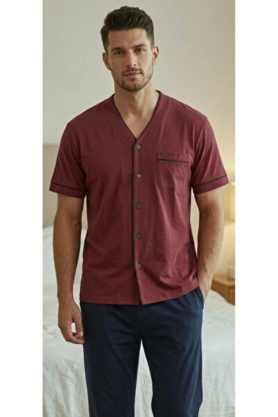 Marilyn Front Buttoned Short Sleeve Men's Pajama Set