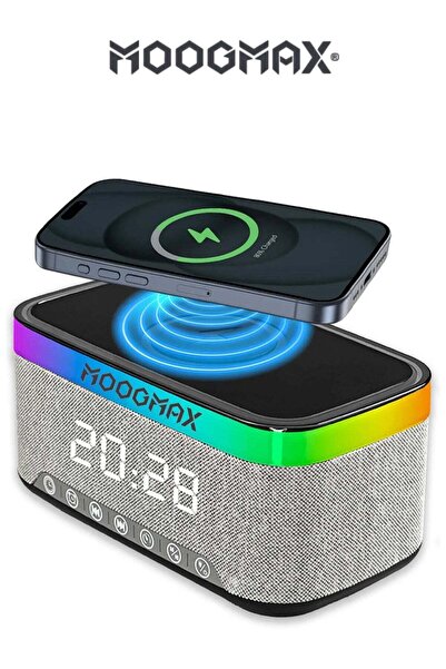 Speaker MOOGMAX 4 في 1 مع بلوتوث وإضاءة RGB وشاحن لاسلكي ومؤقت. 16 واط مع صوت...
