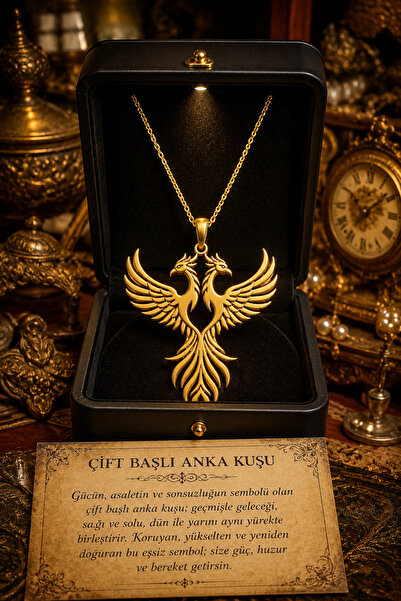Bilsen Store Tamamı 925 Ayar Gümüş Çift Başlı Anka Kuşu Kadın Hediyelik Kolye