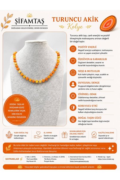 ŞİFAMTAŞ Orange Agate Natural Stone Necklace