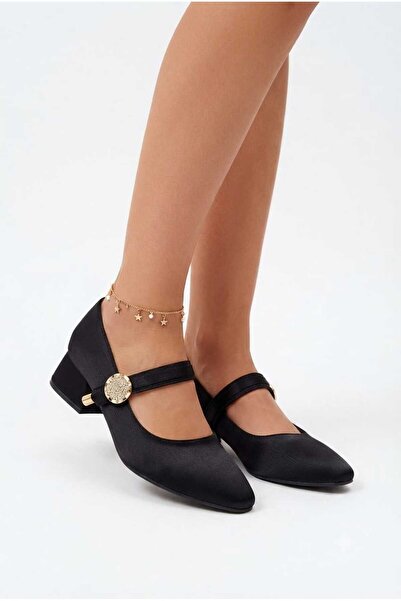 nuvora Pointed Toe Buckle Closed Back Short Heeled 3-cm Satin Women's Shoes-N...